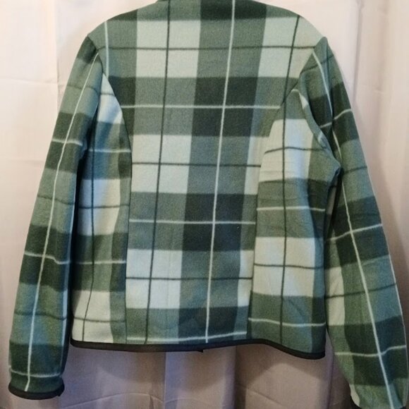 New Plaid Fleece Full Zip up Sweatshirt womens L Green Sage Collared w/2 Pockets - Picture 6 of 8